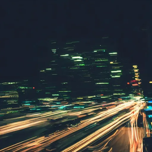 Prompt: aesthetic motion blur photo of city lights at night 