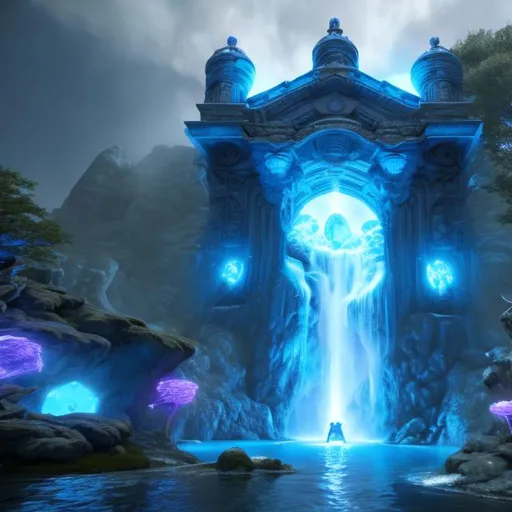 Prompt: Portal hidden behind a waterfall Fantasy, another dimension. Hyperrealistic, UHD, HD, 8K, 