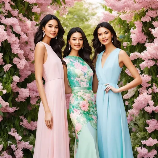 Prompt: Capture the freshness of spring in Cambridge as models showcase dresses inspired by vibrant florals and pastel hues. The runway, set against the backdrop of charming college buildings and meandering rivers, paints a picture of youthful elegance and blossoming beauty
