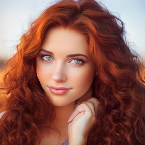 An Attractive Young Woman Long Auburn Curly Hair 3558