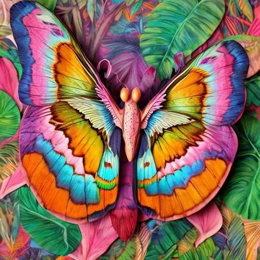 Prompt: Atlas moth diorama in the style of Lisa frank