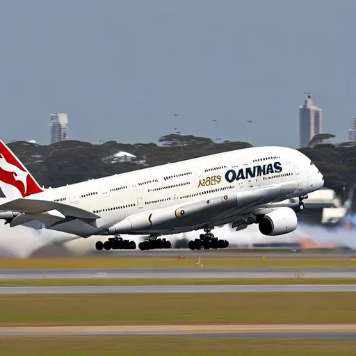 Prompt: Qantas Airbus A380-800 at Sydney Kingsford Smith Airport 