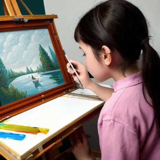 Prompt: A girl is drawing a painting