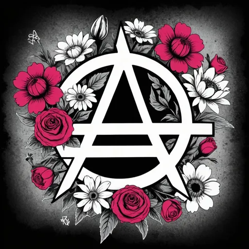 Prompt: Anarchy signe whit flowers power