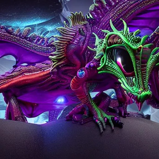 Alien Colorful Multi-form Dragon With Crystal Jewels 