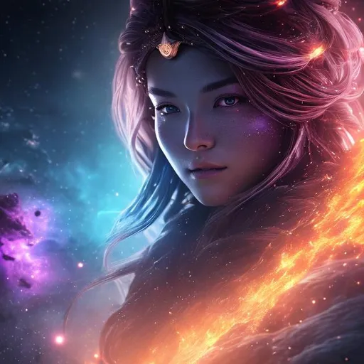 Prompt: create photograph of elite female  space ninja, extremely detailed face, space and planets an nebulae in sky highly detailed, extremely detailed environment, extremely detailed background, extremely detailed skin, natural colors , professionally color graded, photorealism, 8k, realistic, moody lighting, ambience lighting, complex filigree, galactic environment, volumetric lighting