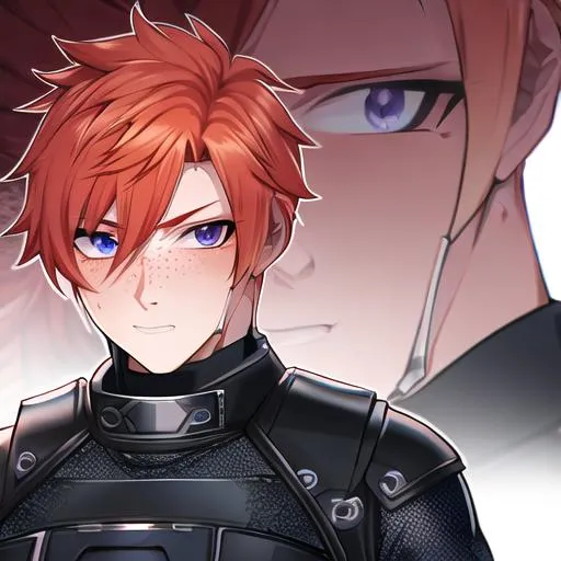 Prompt: Erikku male (short ginger hair, freckles, right eye blue left eye purple), 8K, Highly detailed, insane detail, best quality, high quality, Upset, muscular, riding a motorcycle