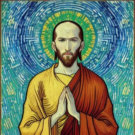 Prompt: Jesus Christ as a Buddhist monk in the style of Van Gogh 