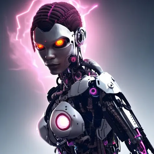 Prompt: Female, cyborg, ninja, black, pink, white, 4k resolution