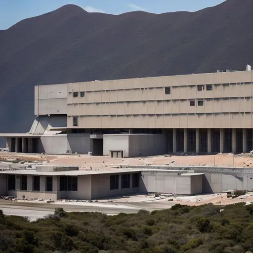 Prompt: a NASA research facility on the side of a mountain, brutalist architecture