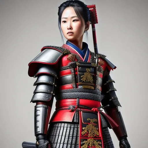 Asian female samurai warrior in a red and black armo... | OpenArt