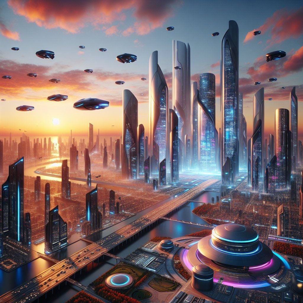 Prompt: a futuristic city with futuristic architecture and futuristic lights