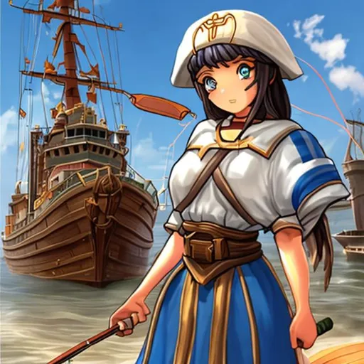 Prompt: Fishing Ship from the Age of Empires 2 game, anthropomorphized and imagined as an anime girl
