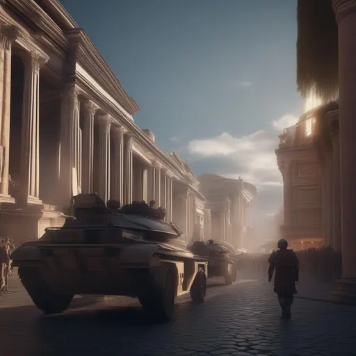 Prompt:  ultrarealistic futurist city of roman empire, many details, streets, buildings, future cars, dystopian, roman architecture, with soldier marching, Hyperrealistic, sharp focus, Professional, UHD, HDR, 8K, Render, electronic, dramatic, vivid, pressure, stress, traumatic, dark.