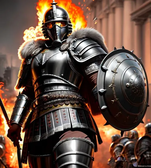 Prompt: Poster art, high-quality high-detail highly-detailed a men Centurion of Roman Army, gas mask and dark black glasses in battle, masterpiece with detailed face 4k, trending on artstation, octane render, full form, epic, 8k HD, sharp focus, ultra realistic clarity. Hyper realistic, Detailed face, portrait, realistic, close to perfection, wearing lorica segmentata color black , wearing carbon black fibre Armour, full body, high quality cell shaded illustration, ((full body)), dynamic pose, perfect anatomy, centered, freedom, soul, Black short hair, approach to perfection, cell shading, 8k , cinematic dramatic atmosphere, watercolor painting, global illumination, detailed and intricate environment, artstation, concept art, fluid and sharp focus, volumetric lighting, cinematic lighting, Black Color Armor, background battle
