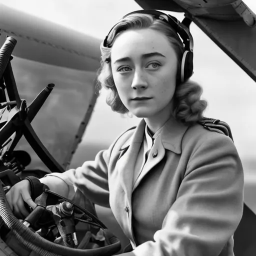 Prompt: Saoirse Ronan as a 1950s era aviatrix.