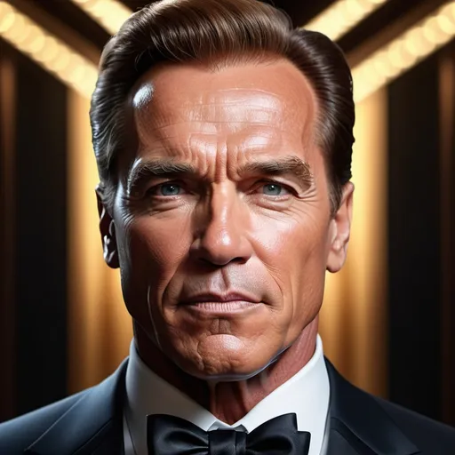 Prompt: Waist high Portrait of a handsome (Arnold Schwarzenegger) in tuxedo,  perfect detailed face, detailed symmetric hazel eyes with circular iris, realistic, stunning realistic photograph, 3d render, octane render, intricately detailed, cinematic, trending on art station, Isometric, Centered hyper  realistic cover photo, awesome full color, hand drawn, dark, gritty, Klimt, erte 64k, high definition, cinematic, neoprene, portrait featured on unsplashed, stylized digital art, smooth, ultra high definition, 8k, unreal engine 5, ultra sharp focus, intricate artwork masterpiece, ominous, epic, trending on art station, highly detailed, vibrant, ultra-realistic, concept art, elegant, highly detailed, intricate, sharp focus, depth of field, f/1.8, 85mm, medium shot, mid shot, (((professionally color graded))), bright soft diffused light, (volumetric fog), trending on Instagram, hdr 4k, 8k