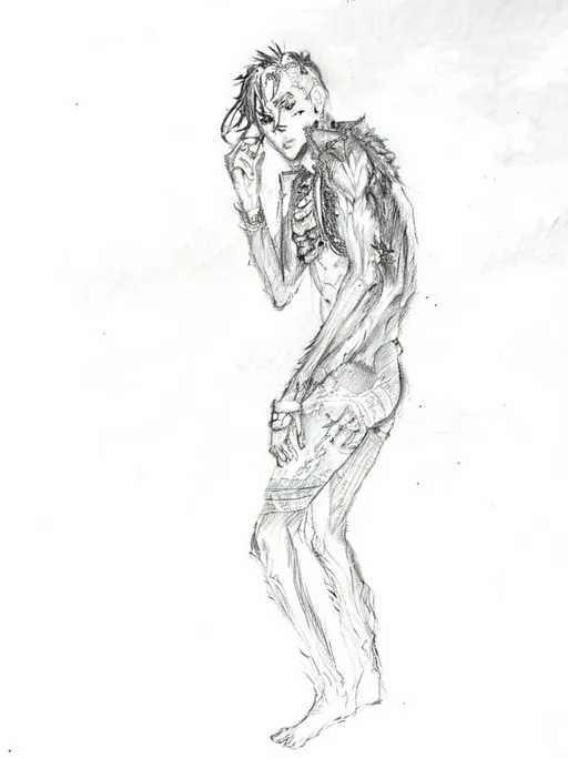 Prompt: Sketch of Demon young 13 year old boy (Envy sin) hateful weak odium  shirtless