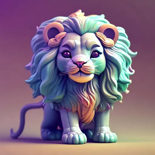 Prompt: Tiny psychedelic lion toy, standing character, soft smooth lighting, soft pastel colors, Skottie young, 3D blender render, polycount, modular constructivism, pop surrealism, physically based rendering, square image