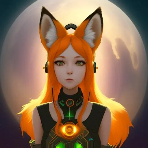 Prompt: human with fox ears solarpunk