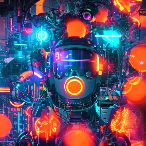 Prompt: Portrait art of a group of full body, cyberpunk cyborg lustful Asian female teens witch space travelers, painting of a amazing fantasy, sci-fi art, a group of space cyber punk pilots vibrant glowing orange and colors muted with patches and stickers, orange led's here and there, space junk surreal environment junky tubes