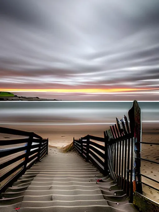 Prompt: Create a beautiful UHD picture from this photo. The abstract image should represent the stunning Warren beach in the seaside village of Abersoch in North Wales, UK. 