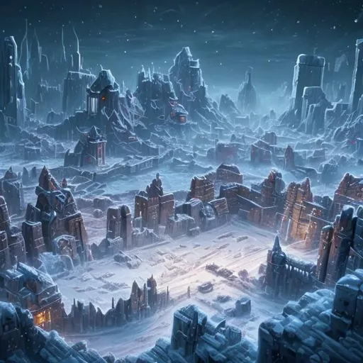 Prompt: fortress city, winter, small, scifi