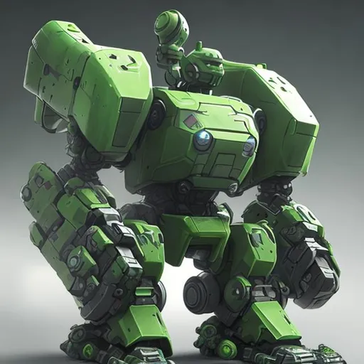 Prompt: a green battle robot