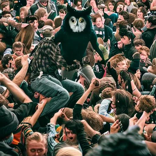 Prompt: The owl man monster in a mosh pit 