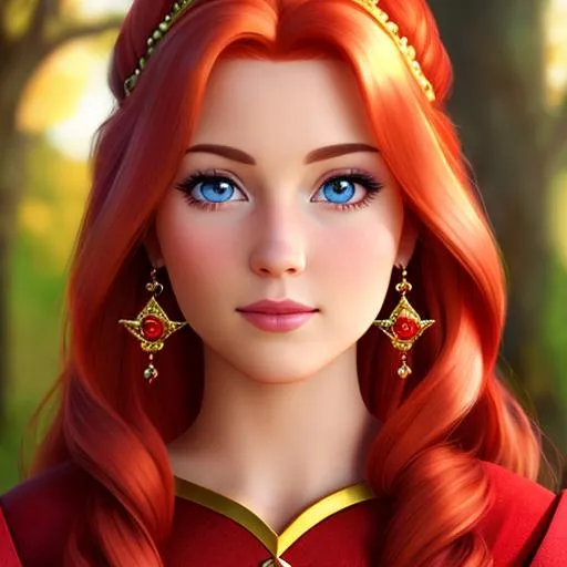 Prompt: a realistic feminine princess, Rapunzel, but with red hair, HD
