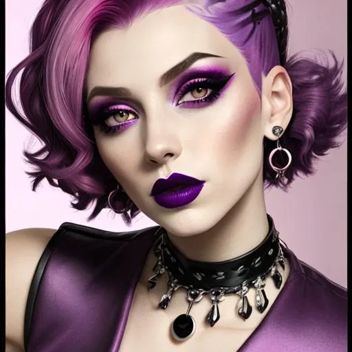 Prompt: purple eyeshadow,pink lips, magenta hair