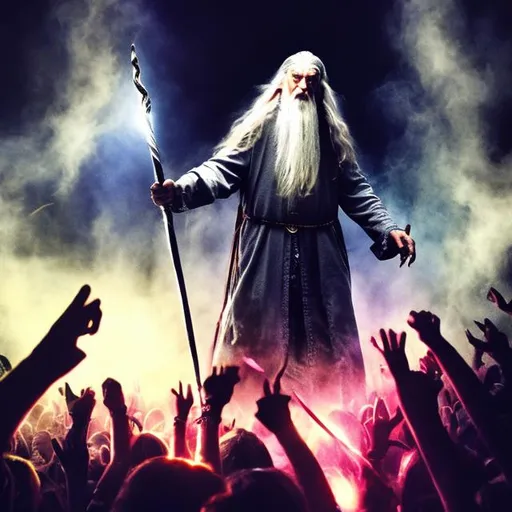 Prompt: Gandalf performing at a rave, epic image, thug life, gang shit, wide angle 