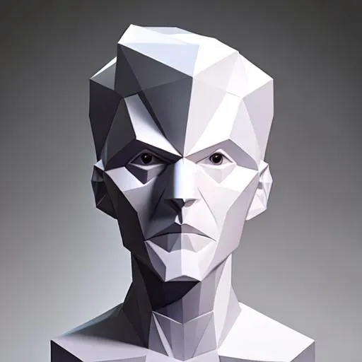 Produce a white sculpture of a very low poly human h