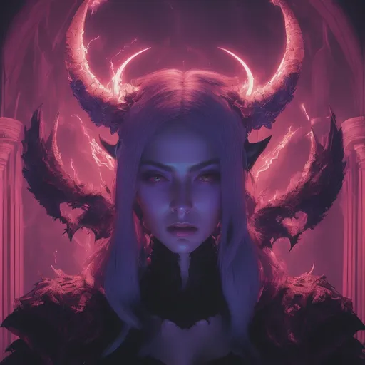 Prompt: beautiful female demon, hell, demonic, gothic, vaporwave, retro, neon, aesthetic, liminal, high quality, high definition, beautiful, dramatic lighting