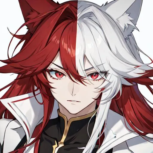 Prompt: Zerif 1male as a catboy (Red side-swept hair covering his right eye)UHD, 8K, Highly detailed, insane detail, best quality, high quality, anime style,