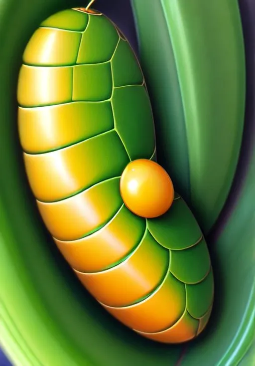 Prompt: UHD, , 8k,  oil painting, Anime,  Very detailed, zoomed out view of character, HD, High Quality, Anime, , Pokemon, Caterpie is an cute small caterpillar insect Pokémon that resembles a green caterpillar with a yellow underside and teardrop-shaped tail. There are yellow ring-shaped markings down the sides of its segmented body, which resemble its eyes and are meant to scare off predators. Its most notable characteristic is the bright red antenna (osmeterium) on its head, which releases a stench to repel predators. Despite these features and its camouflage in green foliage, Caterpie is often preyed upon by Flying-type Pokémon. Its four tiny feet are tipped with suction cups, permitting this Pokémon to scale most surfaces with minimal effort.

Caterpie is easy to capture and grows quickly, making it ideal for new Trainers. As Caterpie grows and develops over time, it will shed its skin many times before finally cocooning itself in thick silk. It can also spit this silk in order to entangle foes as seen in the anime. It has a voracious appetite, which drives it to eat a hundred leaves a day. It will even eat leaves bigger than itself. According to Pokémon Adventures, its favorite food is the Vermilion flower. Caterpie lives in temperate forests and jungles.

Pokémon by Frank Frazetta