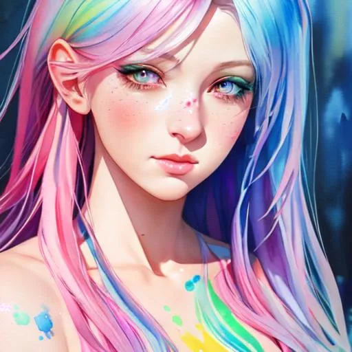 blissful, sweet girl, rainbow hair, anime Character... | OpenArt