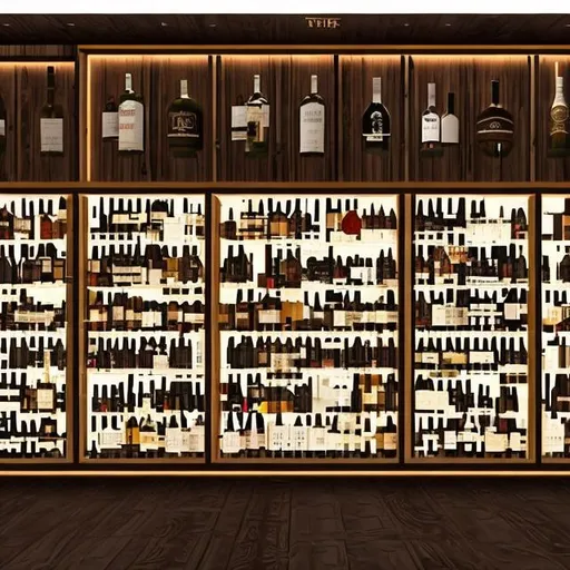 Prompt: Create a super premium luxury store design of a 1000 square feet liquor store with special design elements to keep expensive wines, single malts and have a unique design facade