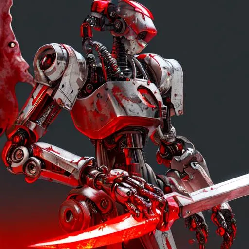 Robtic Blood Color UHD,164K, Robot With Blood element and Blood Sword