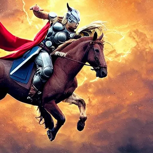 Prompt: Thor riding a horse