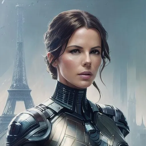 Prompt: kate beckinsale, artificial intelligence, money, surrealism, fine art by Greg Rutkowski