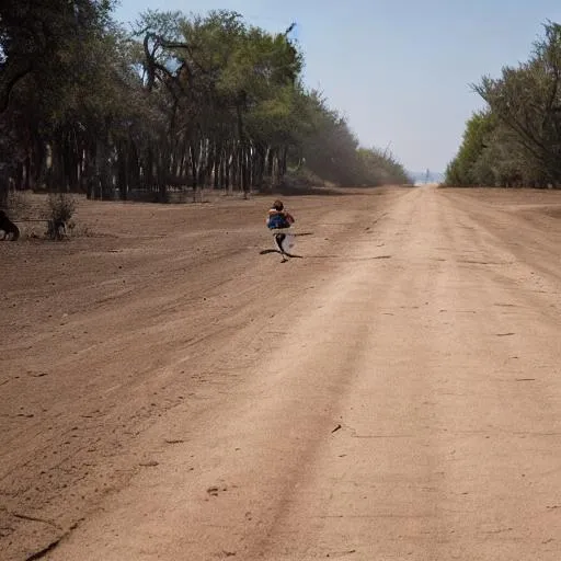 it's a marathon not a sprint, wide shot, dust
