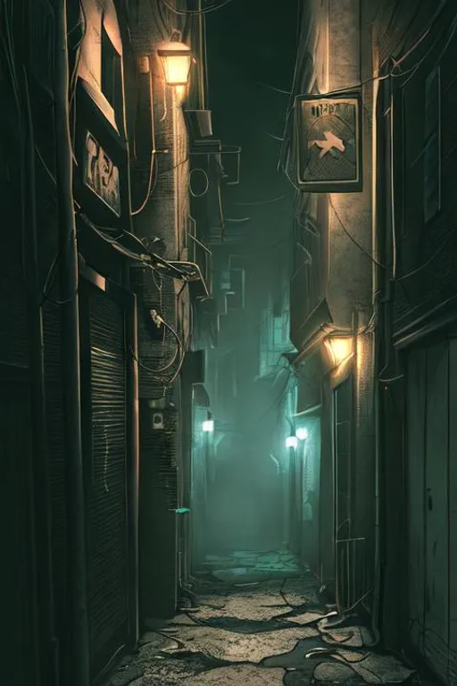Prompt: horror scene, vertical, 4K, dark, gritty alleyway, UHD, anime