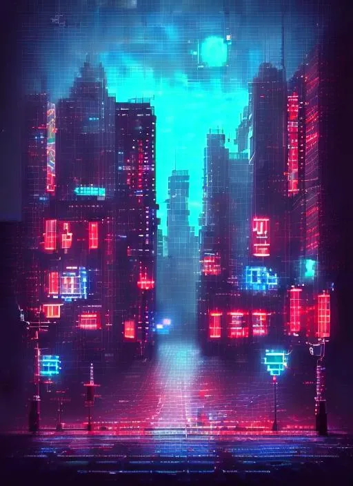 Cyberpunk City Pixel Art, HD wallpaper