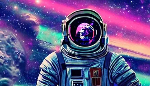Prompt: astronaut, vaporwave, aesthetic, galaxy