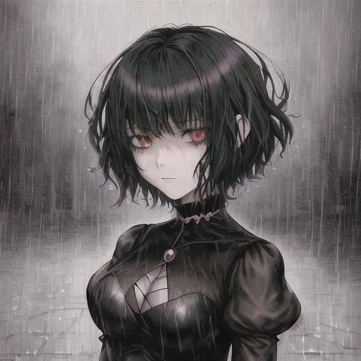 anime visual of a girl with short hair, dark atmosph