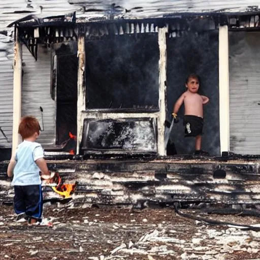 Prompt: Kid burning down a house