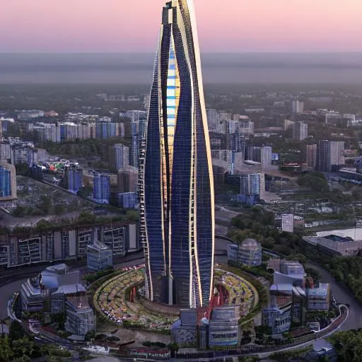 Prompt: Worlds tallest building inspired by Congolese architecture with precolonial congolese art inspiration and Congolese minerals, volumetric natural light, ultra realistic, vray,  hd