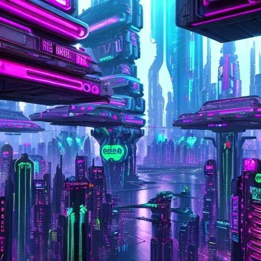 Fractal Landscape. Cyberpunk. Neon. Metropolis. UHD....