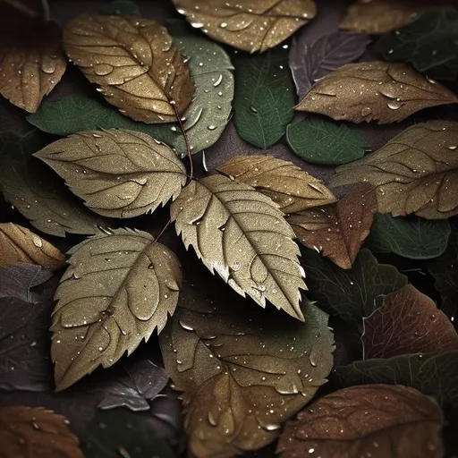 Prompt: a pile of leaves on a gentle rainy day in a magical world , photorealistic, god rays, artstation, deviantart, unreal engine, intricate details